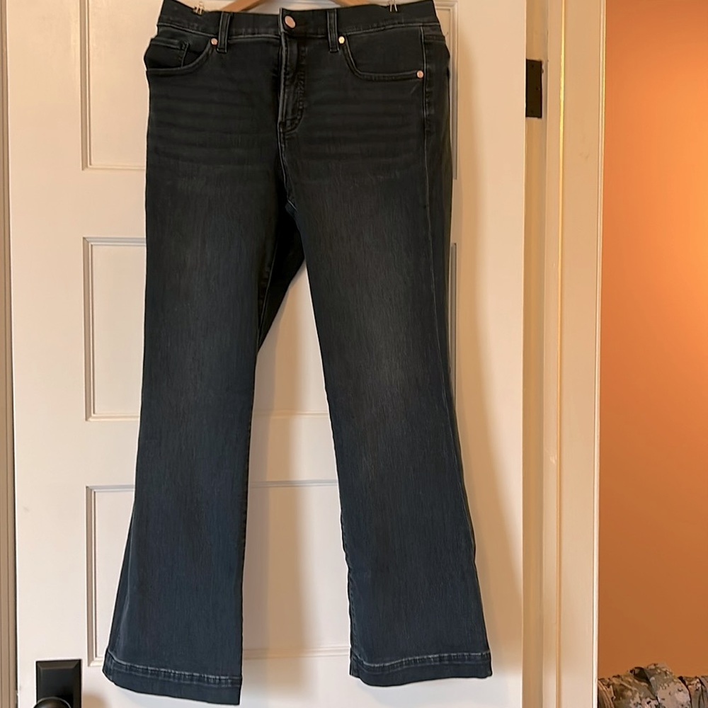 Jeans dark blue wide leg mid rise by express. Size 10 Short